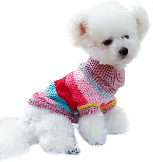 Rainbow Puppy Sweater for Small Dog Pullover Knitted Dog Sweatshirt Cable Cat Knitwear Warm Pet Clothes for Kitten Chihuahua Yorkie Toy Poodle XXS (Rainbow, X-Small)