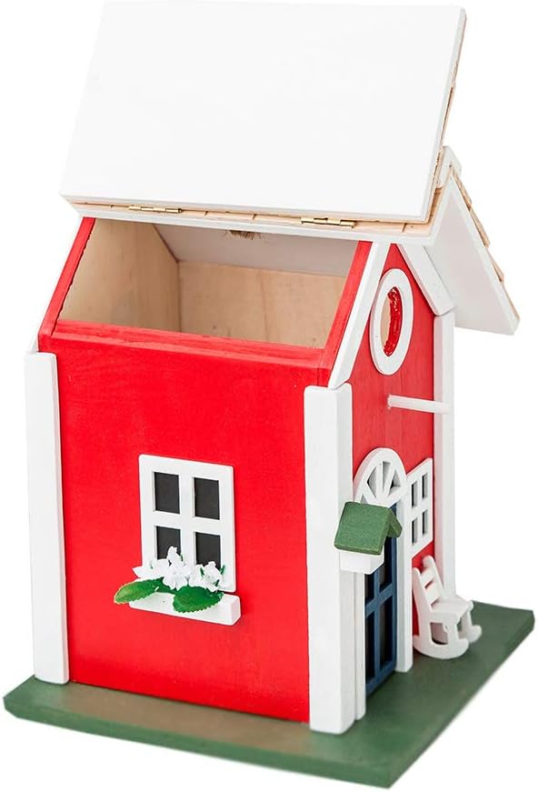 MEWANG Hanging Colourful Birdhouse Garden Country Cottages Bird House Condo Wooden Red Height 9.7"