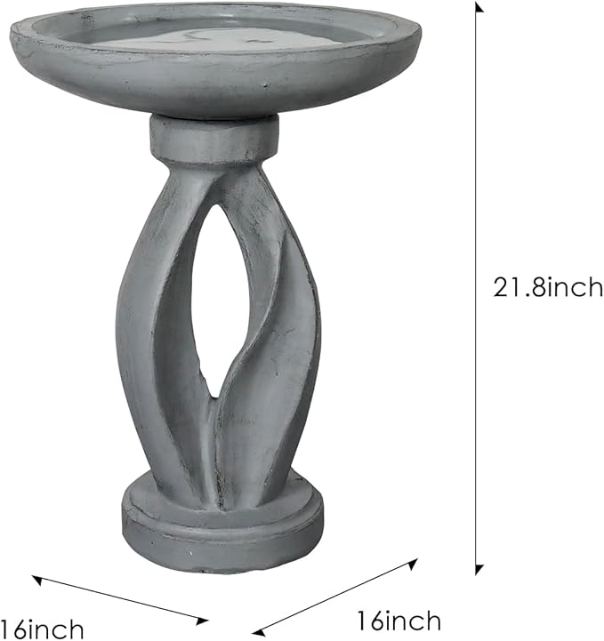 SunJet 21.8inch High Concrete Bird Bath, Freestanding Birdbaths & Birdfeeder - Stylish Outdoor Bird Baths Feeding Bowl for Outdoors Garden Patio Yard Lawn Decor