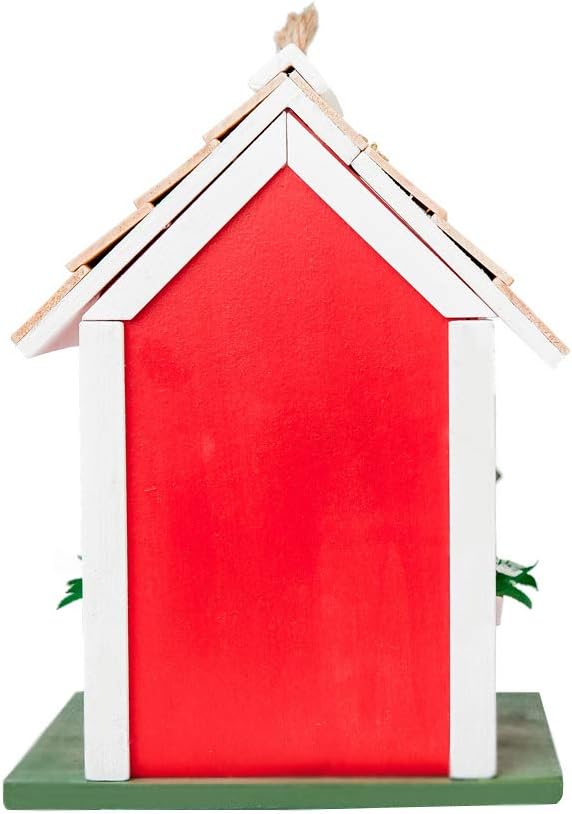 MEWANG Hanging Colourful Birdhouse Garden Country Cottages Bird House Condo Wooden Red Height 9.7"