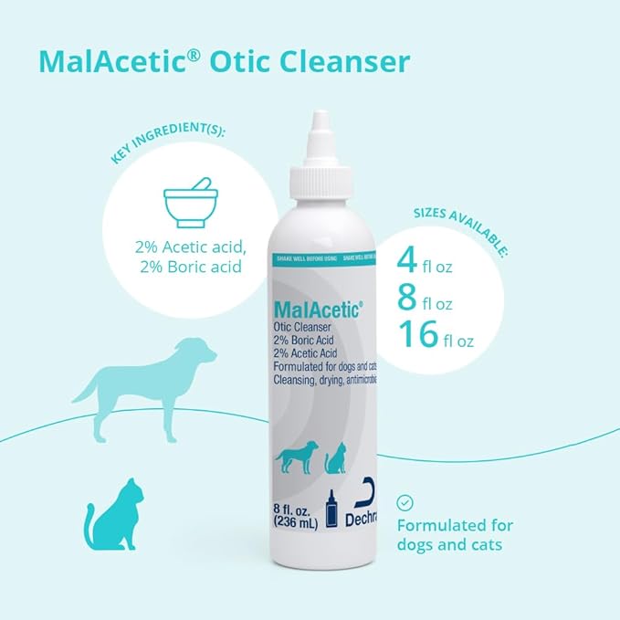 Malacetic Otic Cleanser for Dogs and Cats, 8 fl oz