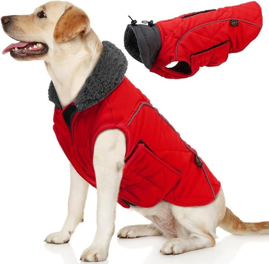 EMUST Winter Dog Coats, Fleece Dog Apparel for Cold Weather, British Style Windproof Warm, Red, XS
