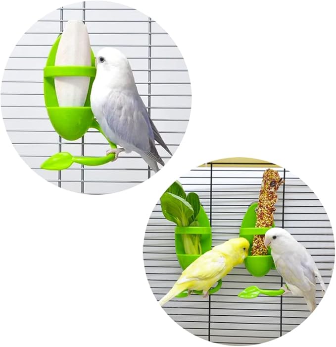 2 Pcs Cuttlebone Holder for Bird Cage - Bowl Stand Food Holder with 4 Pcs Cuttlebone for Parrot, Budgie, Conure (4.7-5.5 inch)