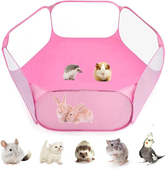 Small Animals Tent, Breathable Transparent Pet Playpen Pop Open Outdoor/Indoor Exercise Fence, Portable Yard Fence for Guinea Pig, Rabbit, Hamster, Chinchillas and Hedgehogs