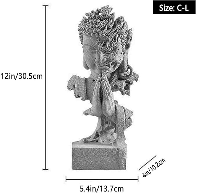 livelyfish Meditating Buddha Statue Zen Garden Statues Sandstone Thinker Buddha Sculpture Figurine for Fish Tank Aquarium Home Decorations, Gift (C-Large)