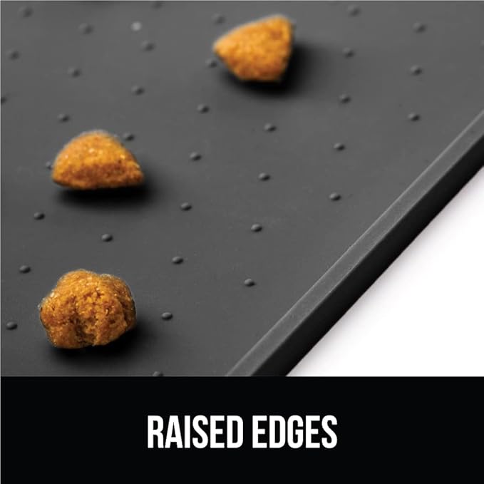 GORILLA GRIP 100% Waterproof Raised Edge BPA Free Silicone Pet Feeding Mat, Dog Cat Food Mats Contain Spills Protects Floors, Placemats for Cats and Dogs Water Bowl, Pets Accessories 28x18 Charcoal