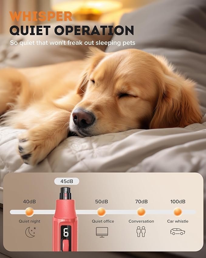 YABIFE 7-Speed Pet Nail Grinder with Light – Heavy Duty, Whisper Quiet Nail Trimmer for Dogs, Cats, Birds & Small Animals – Single-Handed Operation