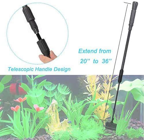 Carefree Fish 6IN1 Carbon Fiber Aquarium Cleaning Tools Long Handle Adjustable Length 20~36Inches Fish Tank Cleaner Kit Alage Scraper Scrubber Brushes Set