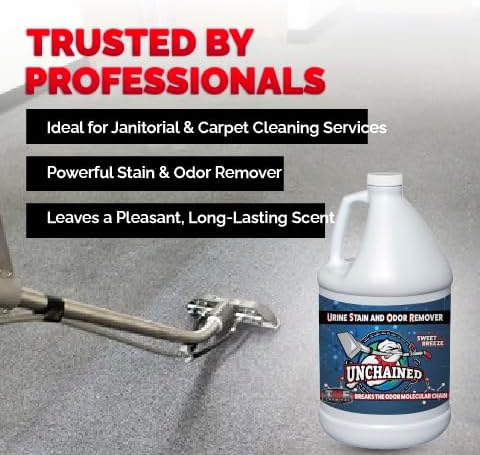 Unchained Urine Stain & Odor Remover Liquid Concentrate - Oxygen Based Odor Control Formula, Pet Smell Eliminator, Ideal for Carpets, Concrete, or Furniture, Sweet Breeze, 1 Gallon