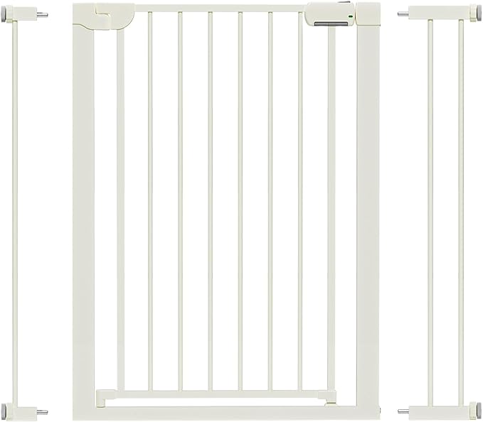 MUTAK 29.5-40.6" Baby Gate for Stairs, Pressure Mounted Dog Gate Indoor, Auto Close Pet Gate for Doorways No Drilling, Easy Install Baby Essentials with Large Walk Thru Door, White