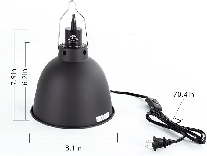 Reptile Light Fixture, 8.1in Deep Dome Reptile Heat Lamp Fixture with Switch, Terrarium UVB Basking Light Fixture for Bearded Dragon Snake Chameleon Lizard, Suitable for E26 Bulbs Up to 150W