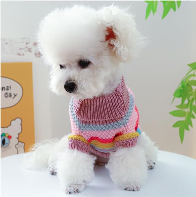 Rainbow Puppy Sweater for Small Dog Pullover Knitted Dog Sweatshirt Cable Cat Knitwear Warm Pet Clothes for Kitten Chihuahua Yorkie Toy Poodle (Rainbow, Large)