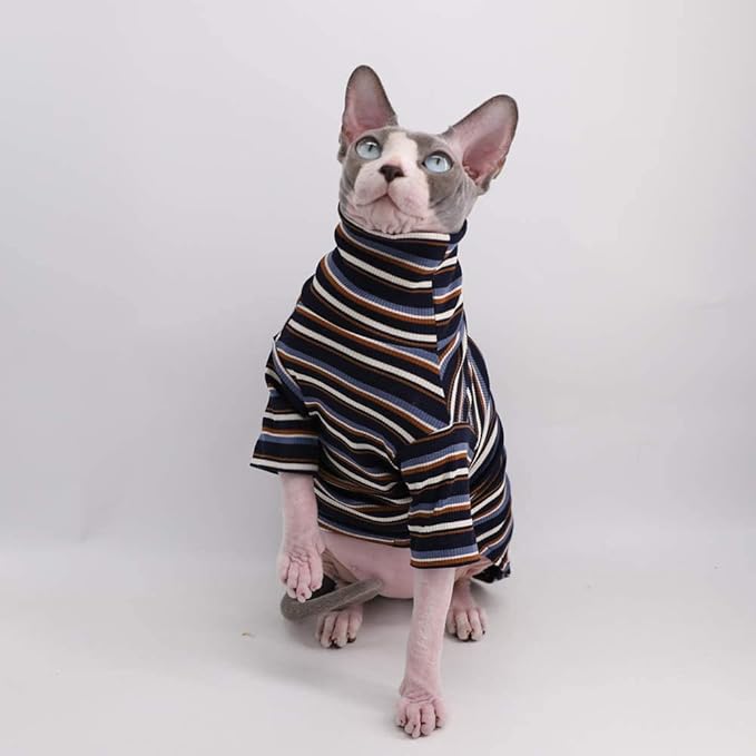 Vintage Stripes Sphynx Hairless Cat Cotton T-Shirts Pet Clothes,Round Collar Vest Kitten Shirts Sleeveless, Cats & Small Dogs Apparel
