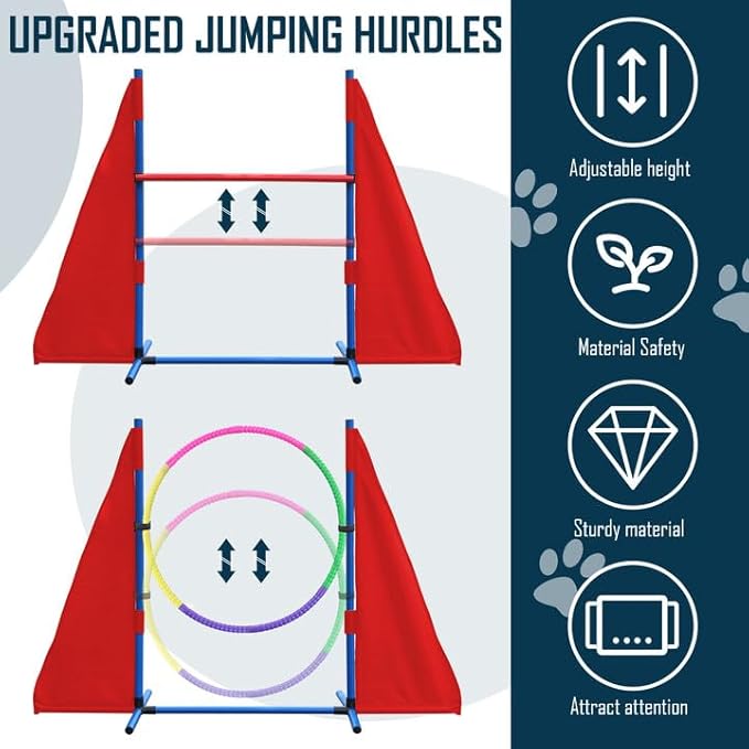 Dog Agility Course Backyard Set, Dog Agility Equipment, Portable Agility Training Equipment for Dogs, Build Dog Obstacle Course Backyard with 2 Tunnels, 3 Jumps, 6 Weave Poles & More, Dog Training Kit