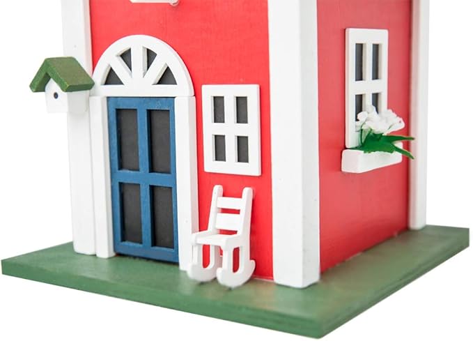 MEWANG Hanging Colourful Birdhouse Garden Country Cottages Bird House Condo Wooden Red Height 9.7"