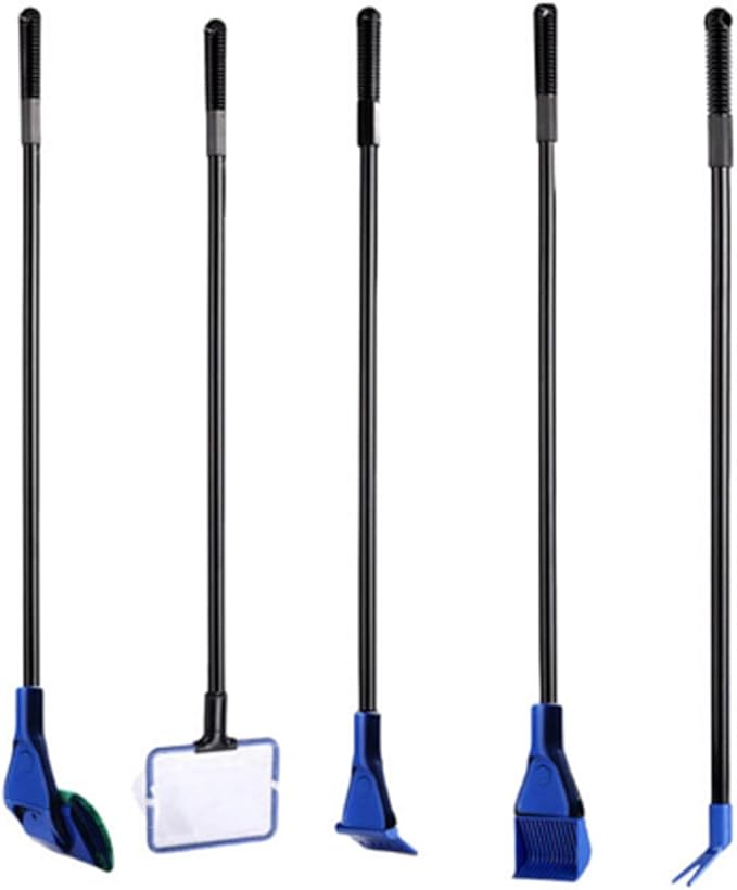 GreenJoy Aquarium Fish Tank Cleaning Kit Tools Algae Scrapers Set 5 in 1 & Fish Tank Gravel Cleaner - Siphon Vacuum for Water Changing and Sand Cleaner (Cleaner Set)