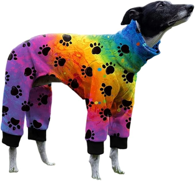 Cnkwei Dog Pajamas Medium Large Dog Paw Printed Greyhound Pajamas Jumpsuit Bodysuit Multi-Colored