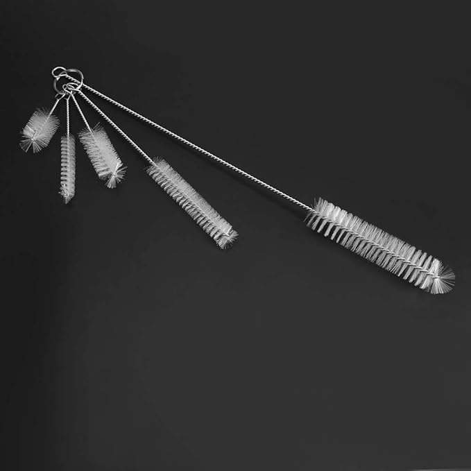 FDIT 5 Pcs Stainless Steel White Aquarium Cleaning Brush,Fish Tube Washing Brush Cleaner Clean Tool Set