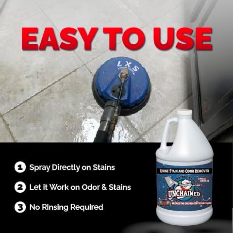Unchained Urine Stain & Odor Remover Liquid Concentrate - Oxygen Based Odor Control Formula, Pet Smell Eliminator, Ideal for Carpets, Concrete, or Furniture, Sweet Breeze, 1 Gallon