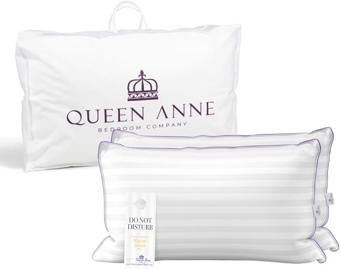 Queen Anne Luxury Hotel Pillows - Two Pack (2) - Majesty Down - Synthetic Down Alternative - Allergy Free Hypoallergenic Bed Pillows - Made in USA (King Medium)