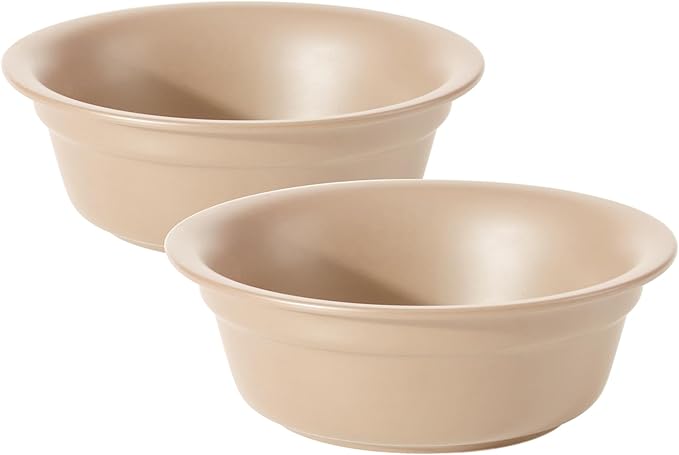 Ceramic 7.1inch Set of 2 Dog Bowls for Medium and Large Dogs, 2pcs Basic Food and Water Dishes for Replacement, Wide Opening Rounded Edge(2 Bowls, Oat Beige)