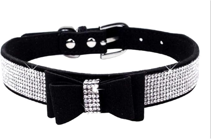 Cute Dog Collar with Bling Rhinestone, Fancy Crystal Diamond Glitter Pretty Jewel Soft Cat Collars for Small Medium Large Breed Dogs Girl Female Pet Puppy Kitten Terrier (XS, Black1)