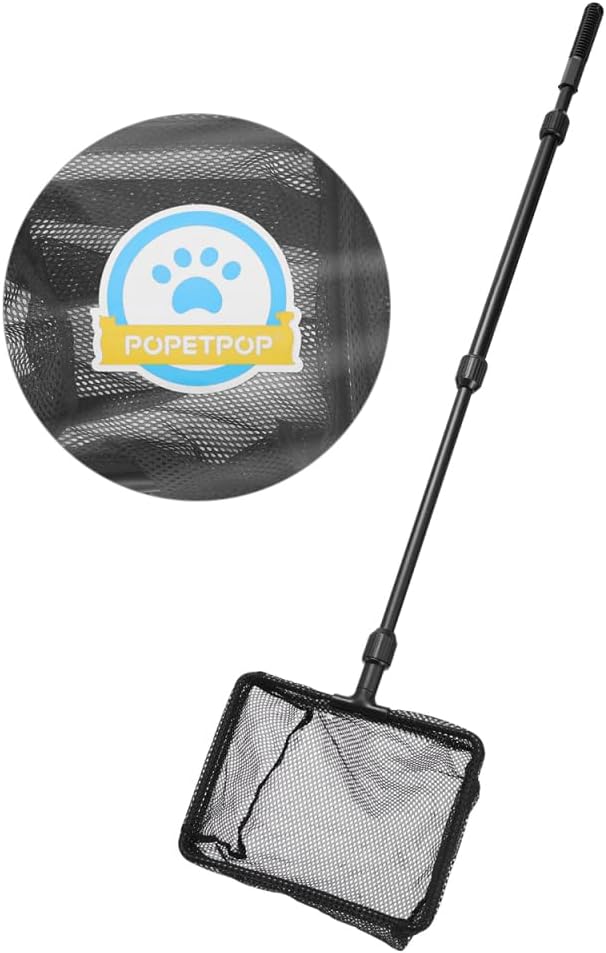 POPETPOP Extendable Fishing Net Plastic Pole Handle Telescopic Landing Net Tuck Net for Fish Tank Lakes Ponds (Size L)