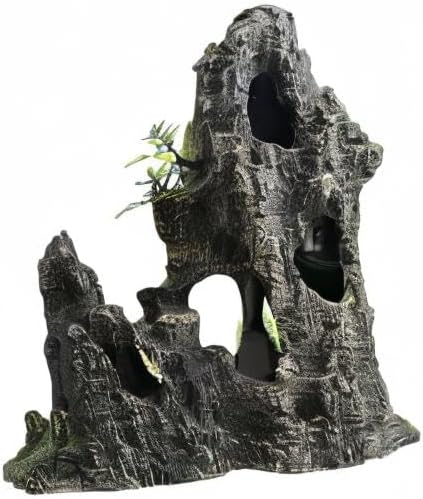 AnRui Large and Tall Aquarium Mountain View Stone Decorations Resin Betta Rock Aquascaping Hiding Cave Ornaments Fish Tank Accessories Decorations with Small Plants