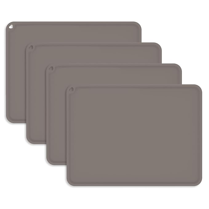 KVK Kids Silicone Placemat, KVK Baby Placemats for Kids Toddler Children Reusable Non-Slip Table Mats Baby Food Mats for Restaurant, 4 Pack, Gray