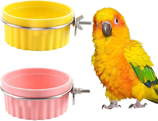 2 Pack Bird Detachable Bowl Plastic Food Cup Convenient Hanging Seed Water Feeder for Bird Parrot Canary Finch Parakeet Budgie Cockatiel Lovebird