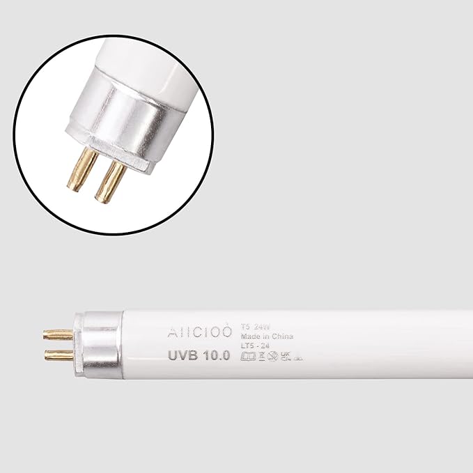Aiicioo T5 HO Reptile UVB Light - Desert UVA UVB 10.0 Fluorescent Lamp 22" Tube Lighting Desert Reptile UVB Lamp 24W for Turtles Chameleon Tortoises Lizard Bearded Dragon