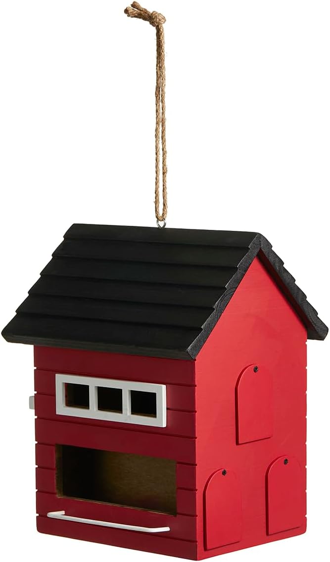 Glitzhome Wooden Bird Houses, Hand Painted Hanging Bird House for Outdoors,10.25" H Modern Functional and Decorative Outdoor Garden Birdhouse for Finch Bluebird Cardinals Swallow Wren Chickadee, Red