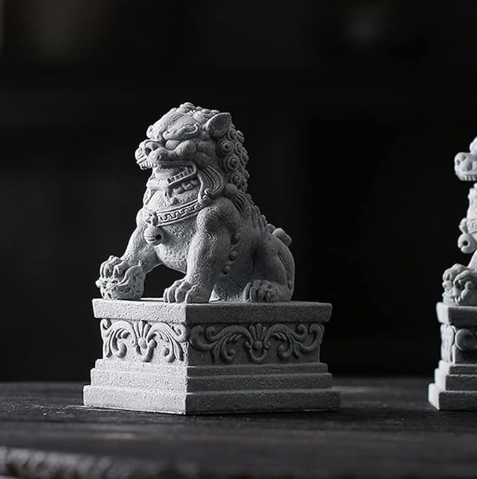 livelyfish Large Asian Fu Foo Dogs Statues A Pair of Two Guardian Lion Sandstone Figurine Pets Fish Tank Aquarium Landscape Ornaments Accessories Feng Shui Decorations (D)