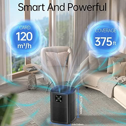 Air Purifiers for pets- Honeyuan H13 HEPA Air Purifier for home, Large Room, Coverage of 600 sqft, Air purifiers with 360ยฐAir Intake, 3 Fan Speeds, 3-Stage Filtration, 24db Sleep Mode, Black