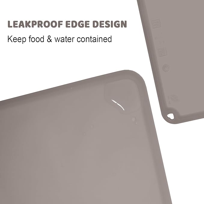 KVK Silicone Placemat for Toddles Kids Non-Slip Reusable Portable Baby Placemats for Restaurant Stain-Proof Children Food Mats Eating Table Mat 2 Pack (Charcoal)