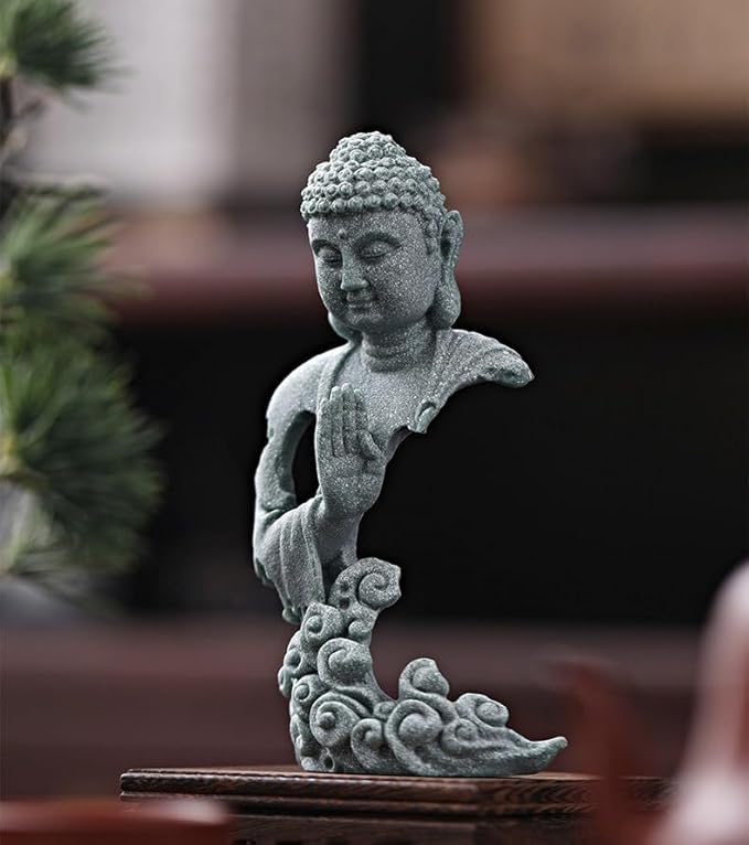 livelyfish Meditating Buddha Statue Zen Aquarium Buddha Figurines Sandstone Thinker Sculpture for Fish Tank Garden Home Decorations, Gift (G-S)