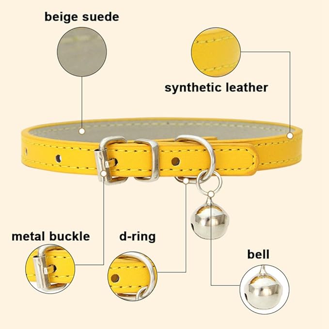 Dark Blue XS Dog Collar with Bell, Soft Pu Leather Cat Collars Adjustable Buckle for XXS Extra Small Medium Tiny Female Male Boys Girls Pets Puppy Kitten Teacup Yorkie X-Small
