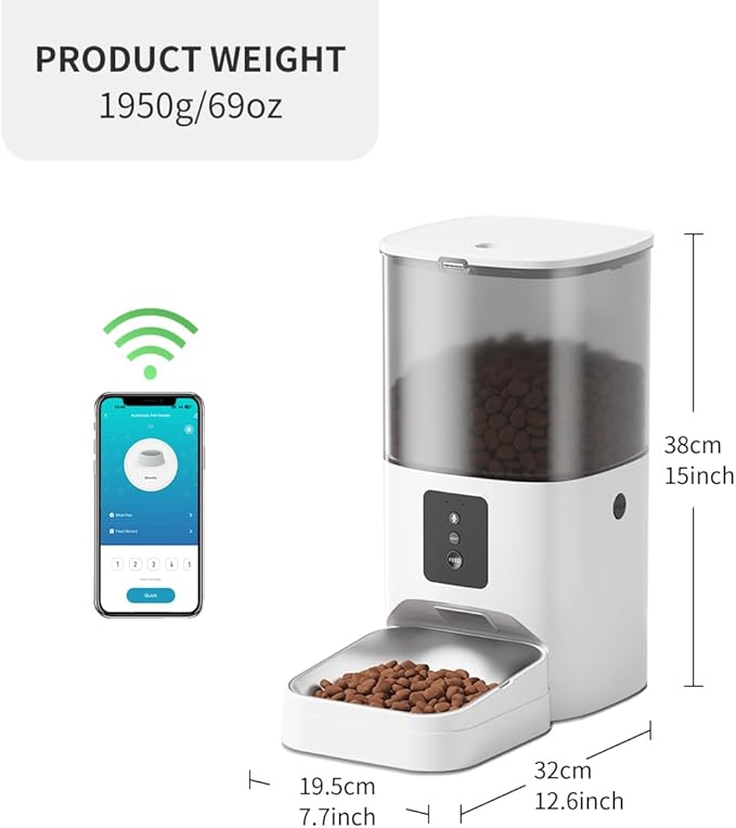 WiFi Enabled Automatic Pet Feeder with App Control, 7 Lbs Capacity