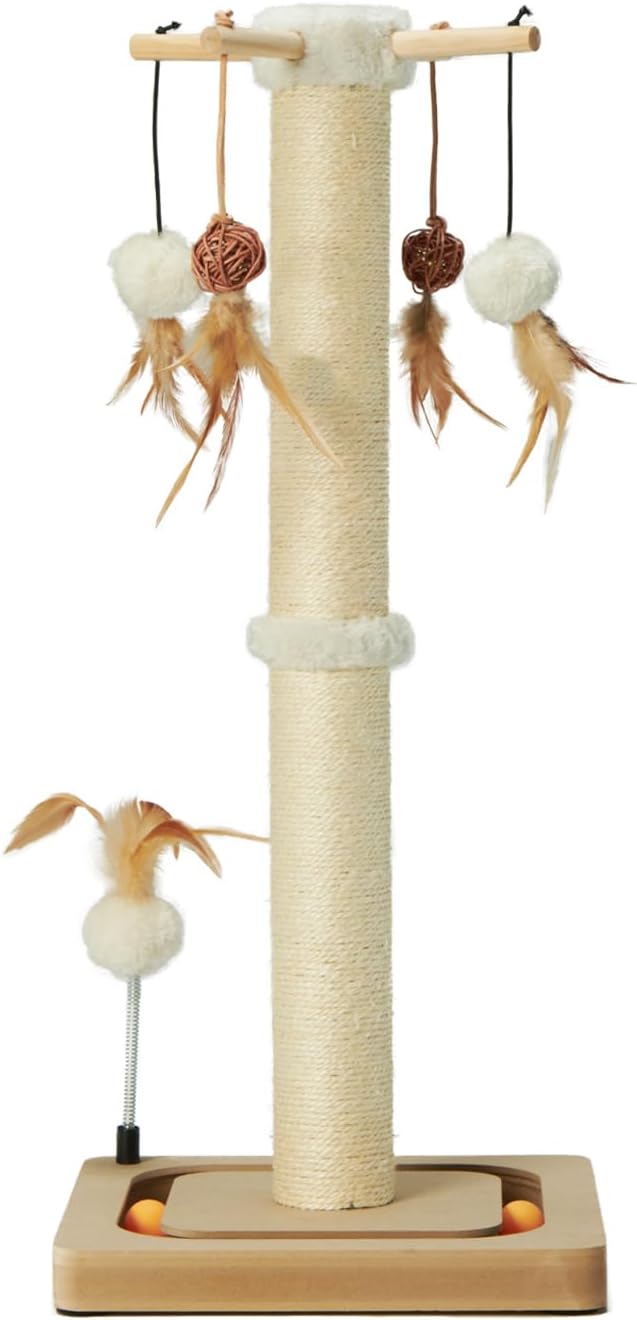 PEEKAB Cat Scratching Post 27 Inches Sisal Scratch Posts with Track Ball Toys for Indoor Cats,Kittens Scratcher Toy Beige