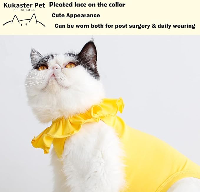 Cat Recovery Suit for Abdominal Wounds and Skin Diseases, Breathable Surgical Recovery Shirt After Surgery Wear Anti Licking Wounds,E-Collar Alternative for Cats Pet Kitten(RSC01-yellow-l)