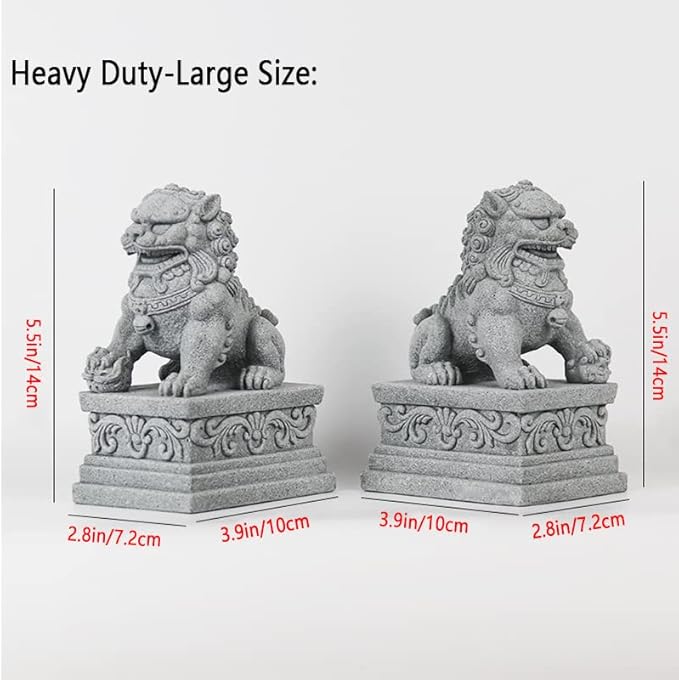 livelyfish Large Asian Fu Foo Dogs Statues A Pair of Two Guardian Lion Sandstone Figurine Pets Fish Tank Aquarium Landscape Ornaments Accessories Feng Shui Decorations (D)