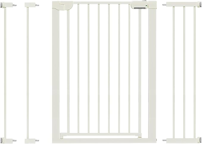 29.5-46" Baby Gate for Stairs, Pressure Mounted Dog Gate Indoor, Auto Close Pet Gate for Doorways No Drilling, Easy Install Baby Essentials with Large Walk Thru Door, White
