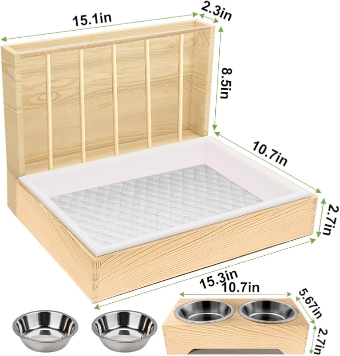 Rabbit Litter Box Bunny Litter Box Hay Feeder Rabbit, 3 in 1 Wooden Hay Feeder with 2 Bowls & Toilet for Guinea Pig, Bunny, Hamster, Chinchillas Other Small Animals, Large Capacity & Preventing Waste