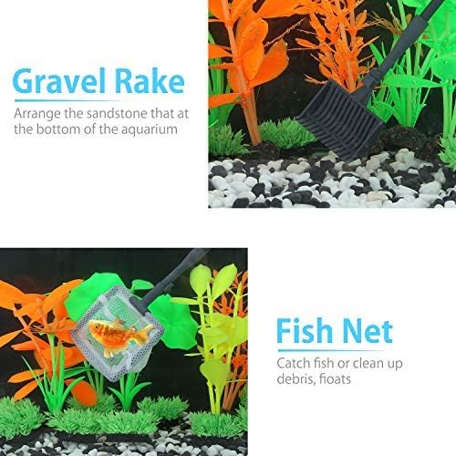 Carefree Fish 6IN1 Carbon Fiber Aquarium Cleaning Tools Long Handle Adjustable Length 20~36Inches Fish Tank Cleaner Kit Alage Scraper Scrubber Brushes Set