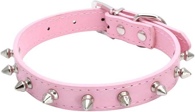 Spiked Dog Collar for Small Dogs, Mushrooms Rivet Soft Pu Leather Spike Stud Studded Cat Collar Adjustable for Mini Tiny Breed Pet Teacup Puppy (M, Pink)