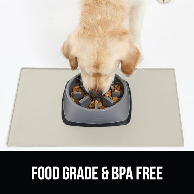 GORILLA GRIP 100% Waterproof Raised Edge BPA Free Silicone Pet Feeding Mat, Dog Cat Food Mats Contain Spills Protects Floors, Placemats for Cats and Dogs Water Bowl, Pets Accessories 32x24 Cream