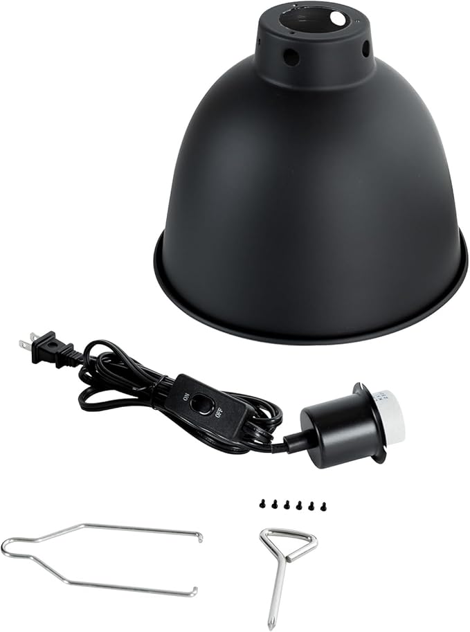 Reptile Light Fixture, 8.1in Deep Dome Reptile Heat Lamp Fixture with Switch, Terrarium UVB Basking Light Fixture for Bearded Dragon Snake Chameleon Lizard, Suitable for E26 Bulbs Up to 150W