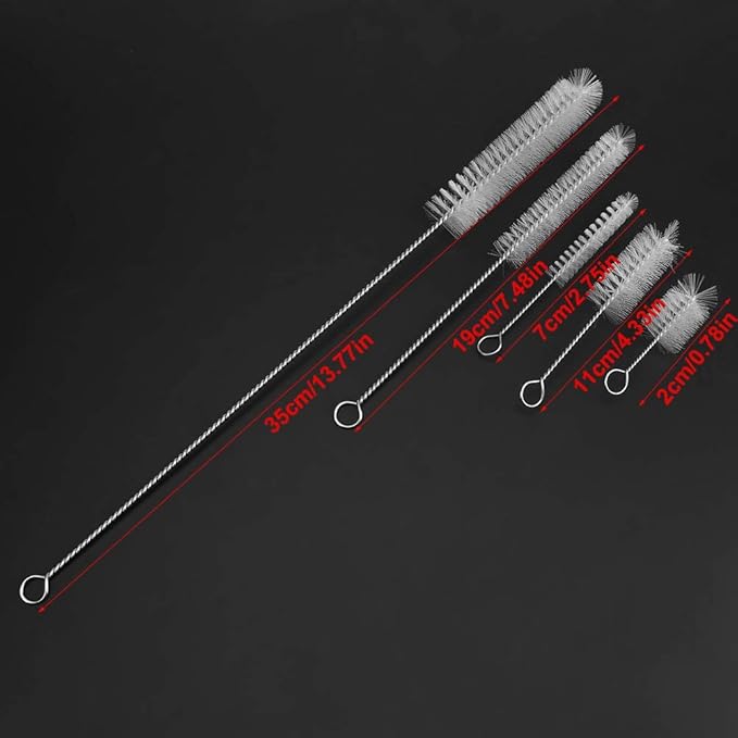 FDIT 5 Pcs Stainless Steel White Aquarium Cleaning Brush,Fish Tube Washing Brush Cleaner Clean Tool Set
