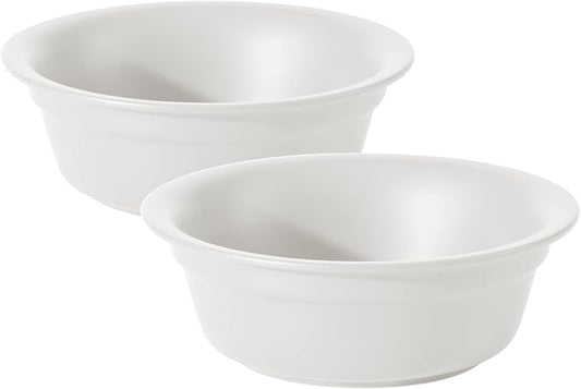 Ceramic 7.1inch Set of 2 Dog Bowls for Medium and Large Dogs, 2pcs Basic Food and Water Dishes for Replacement, Wide Opening Rounded Edge(2 Bowls, Matt White)