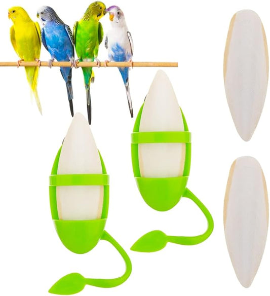 2 Pcs Cuttlebone Holder for Bird Cage - Bowl Stand Food Holder with 4 Pcs Cuttlebone for Parrot, Budgie, Conure (4.7-5.5 inch)